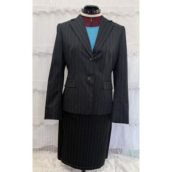 Antonio Melani Black Pink Pinstripe Blazer Skirt Set Size 10 Career Chic Teacher - Picture 1 of 15